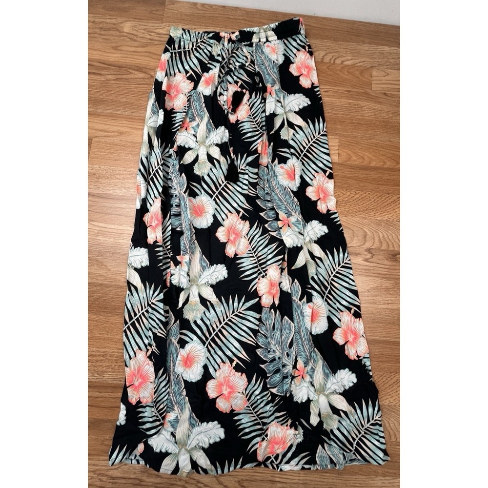 Roxy Desert Garden Skirt Dress‎ Swimsuit Cover Up Black Floral XS Slit Front NEW